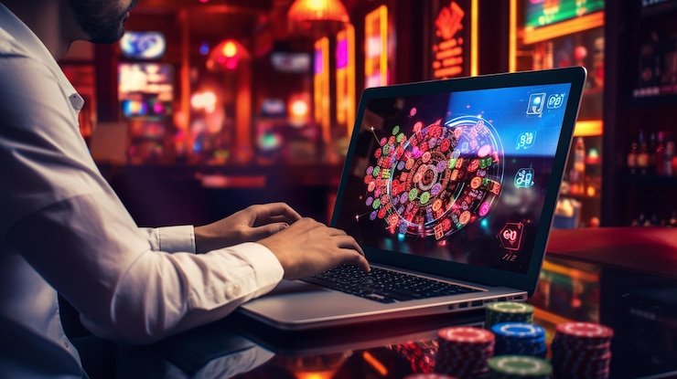 Tampilan meja Free Bet Blackjack langsung di studio rgototo dengan dealer dan pemain di layar